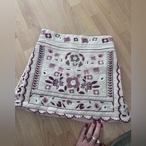 Lulu's Floral Embroidered Mini Skirt - Cream and Pink